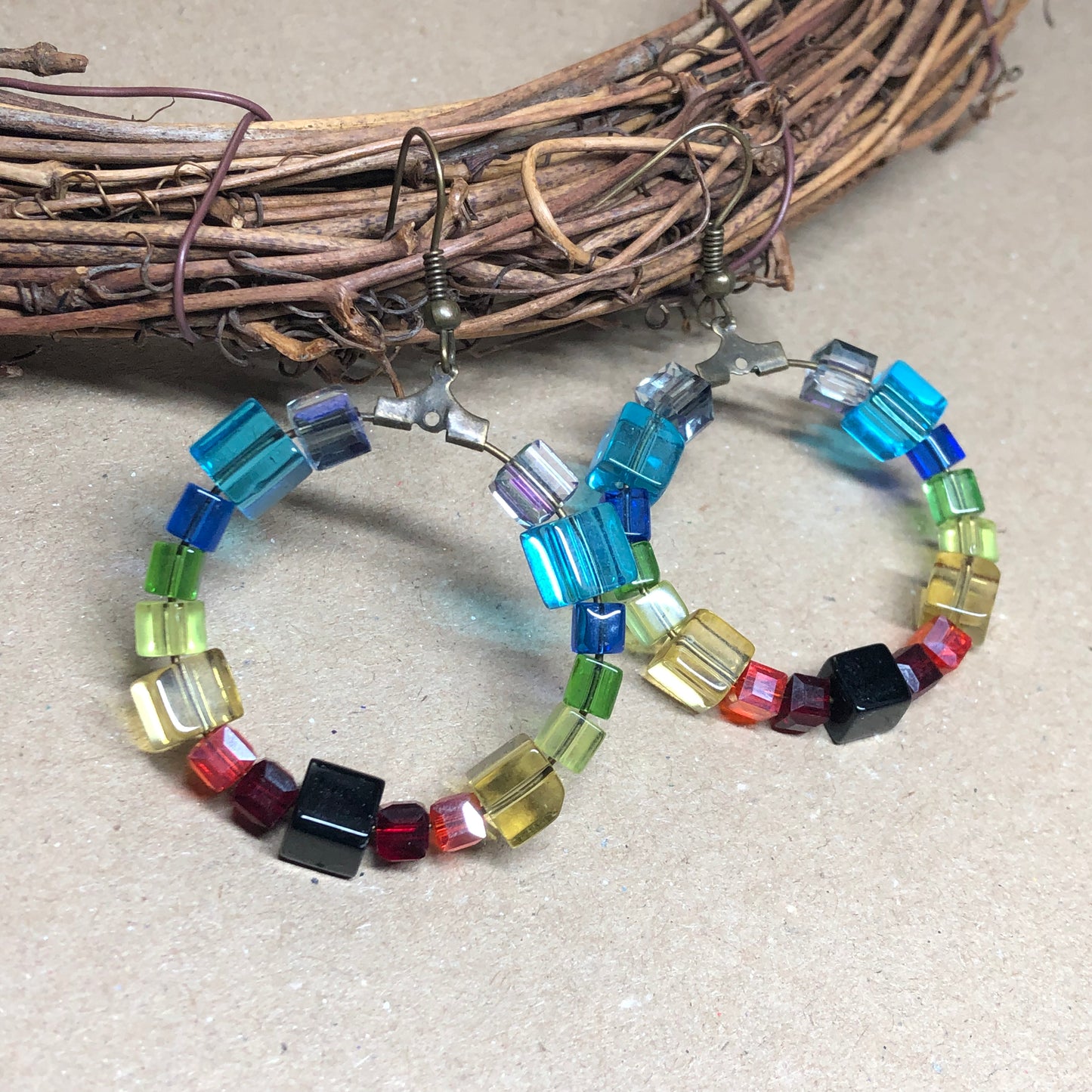 Rainbow hoop bronze earrings