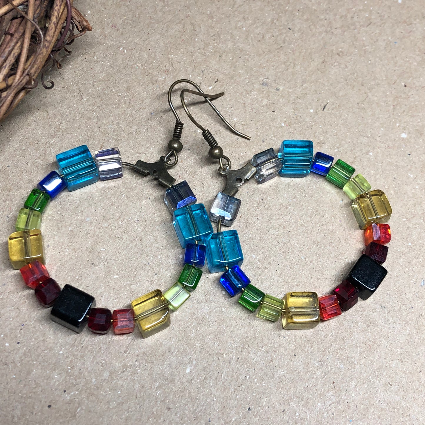 Rainbow hoop bronze earrings