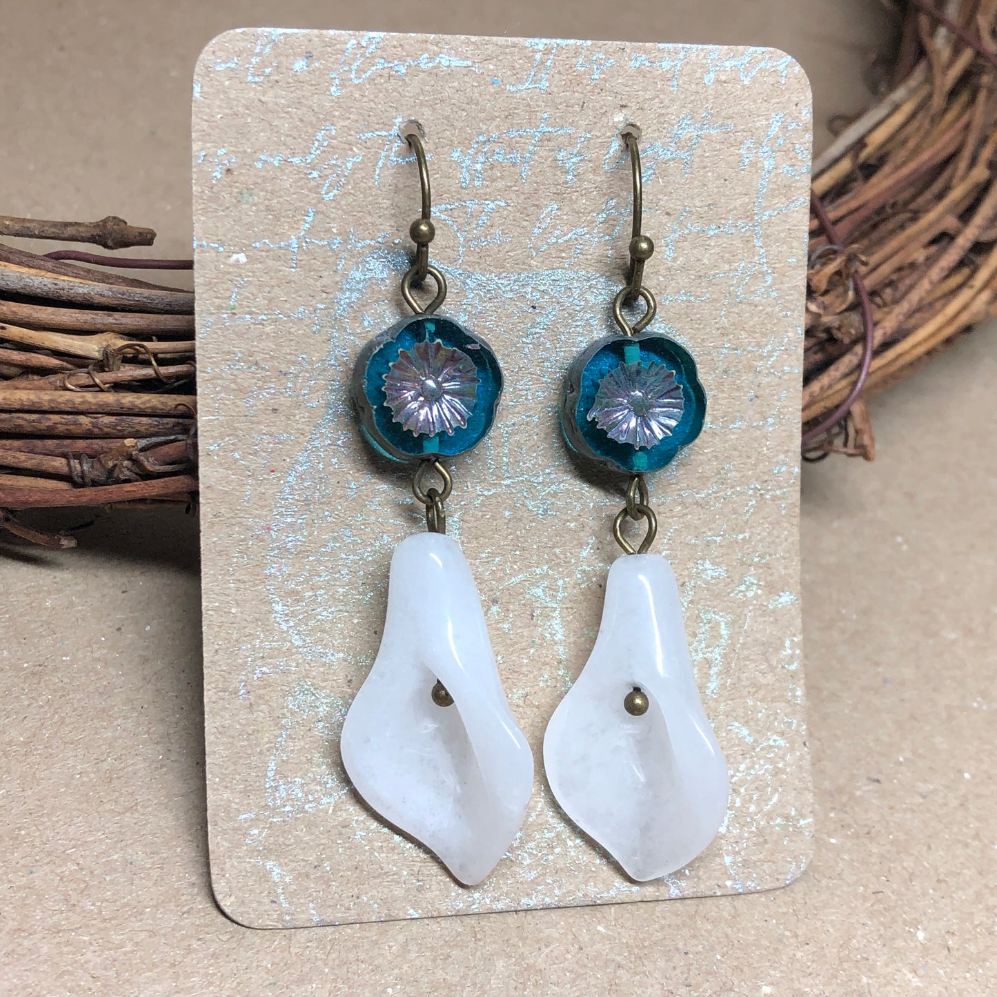 Snow Quartz calla lily earrings