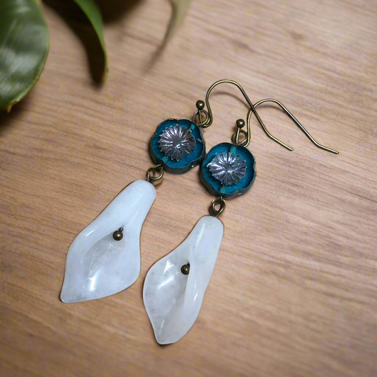 Snow Quartz calla lily earrings