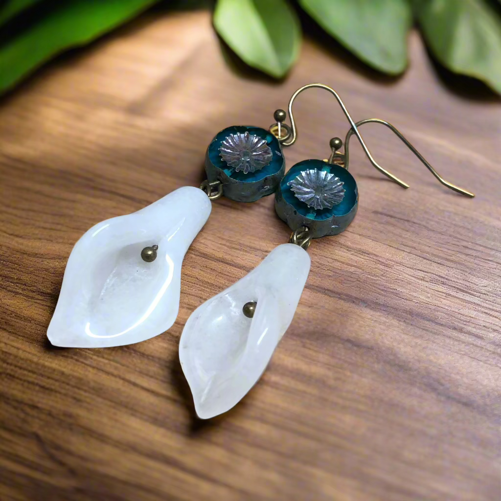 Snow Quartz calla lily earrings