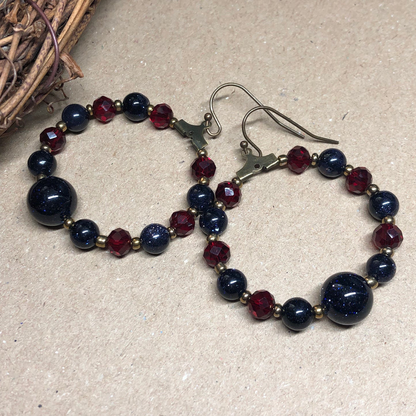 Handmade Goldstone hoop earrings