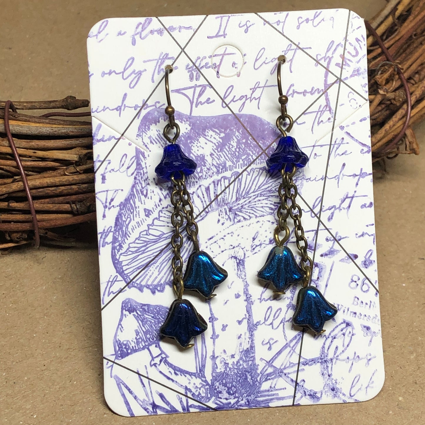 Cobalt blue flower bead earrings