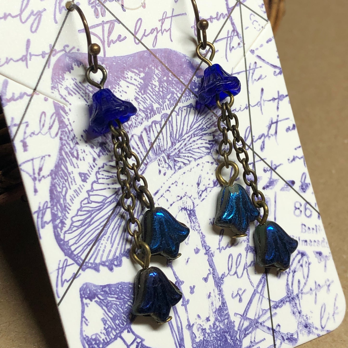 Cobalt blue flower bead earrings