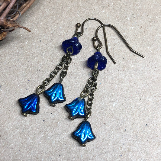 Cobalt blue flower bead earrings