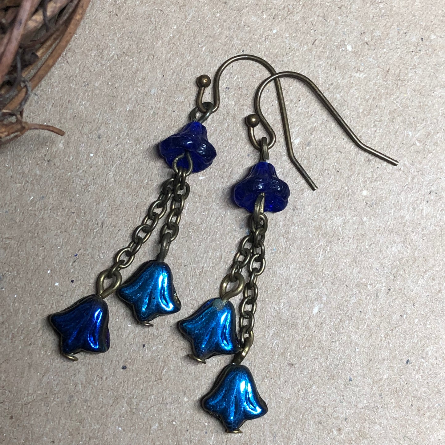 Cobalt blue flower bead earrings