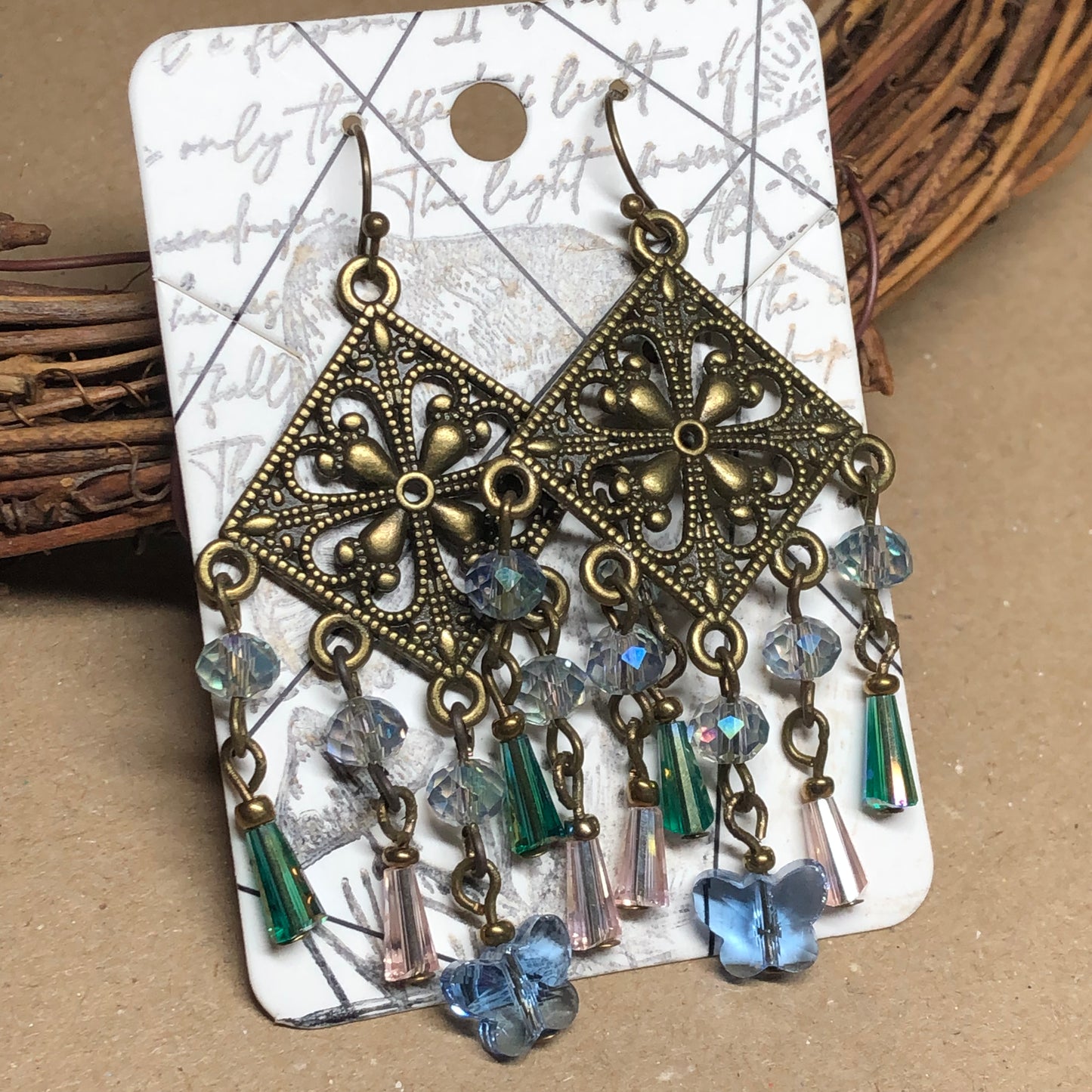 Crystal butterfly chandelier earrings