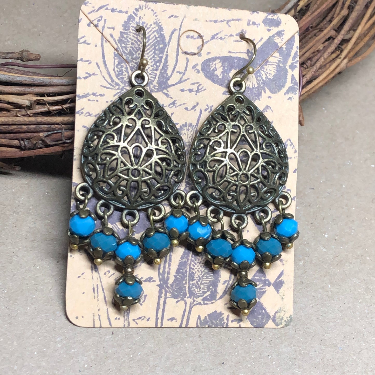 Turquoise and Teal opaque chandelier earrings