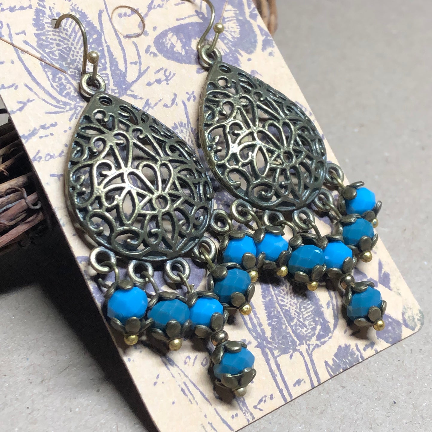 Turquoise and Teal opaque chandelier earrings