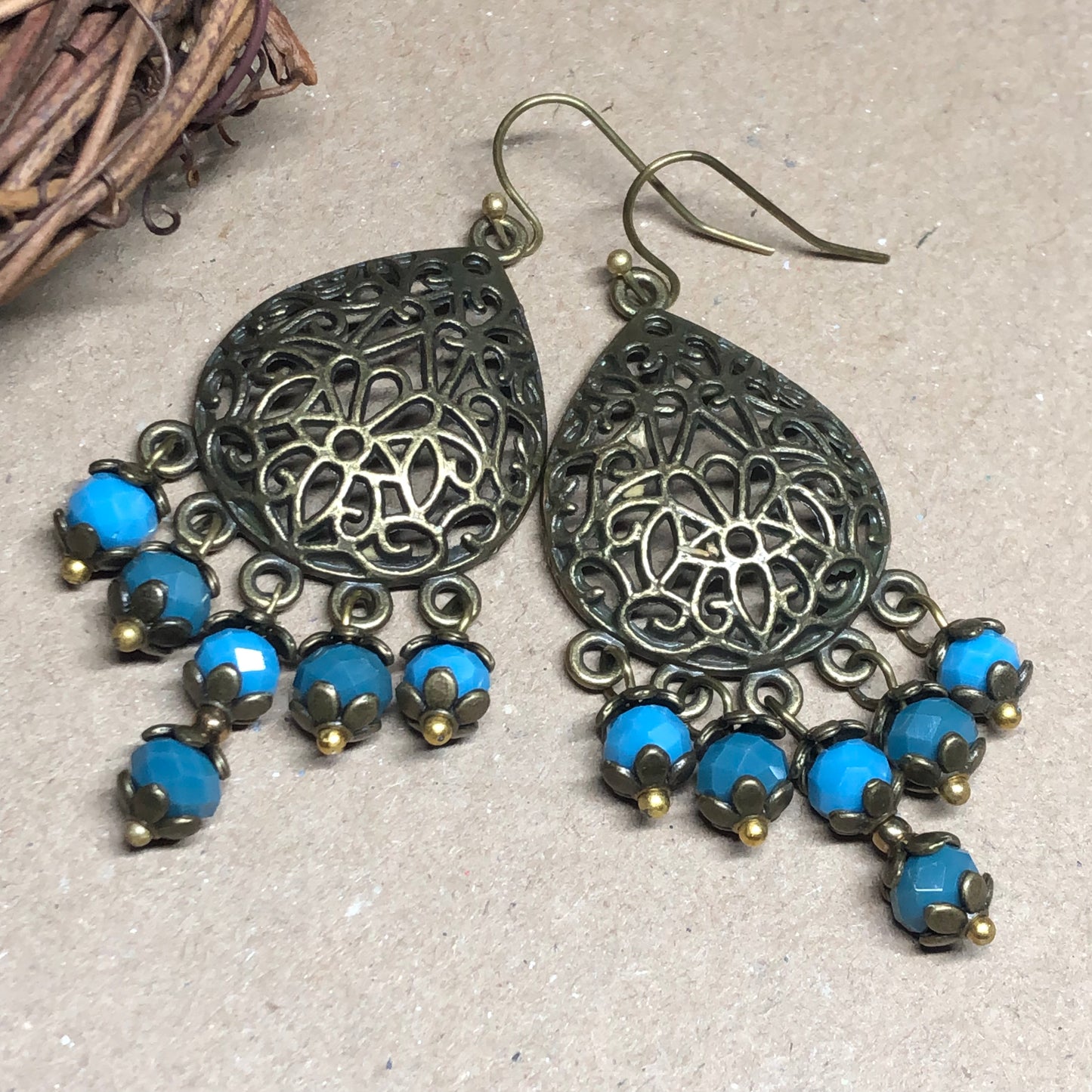 Turquoise and Teal opaque chandelier earrings