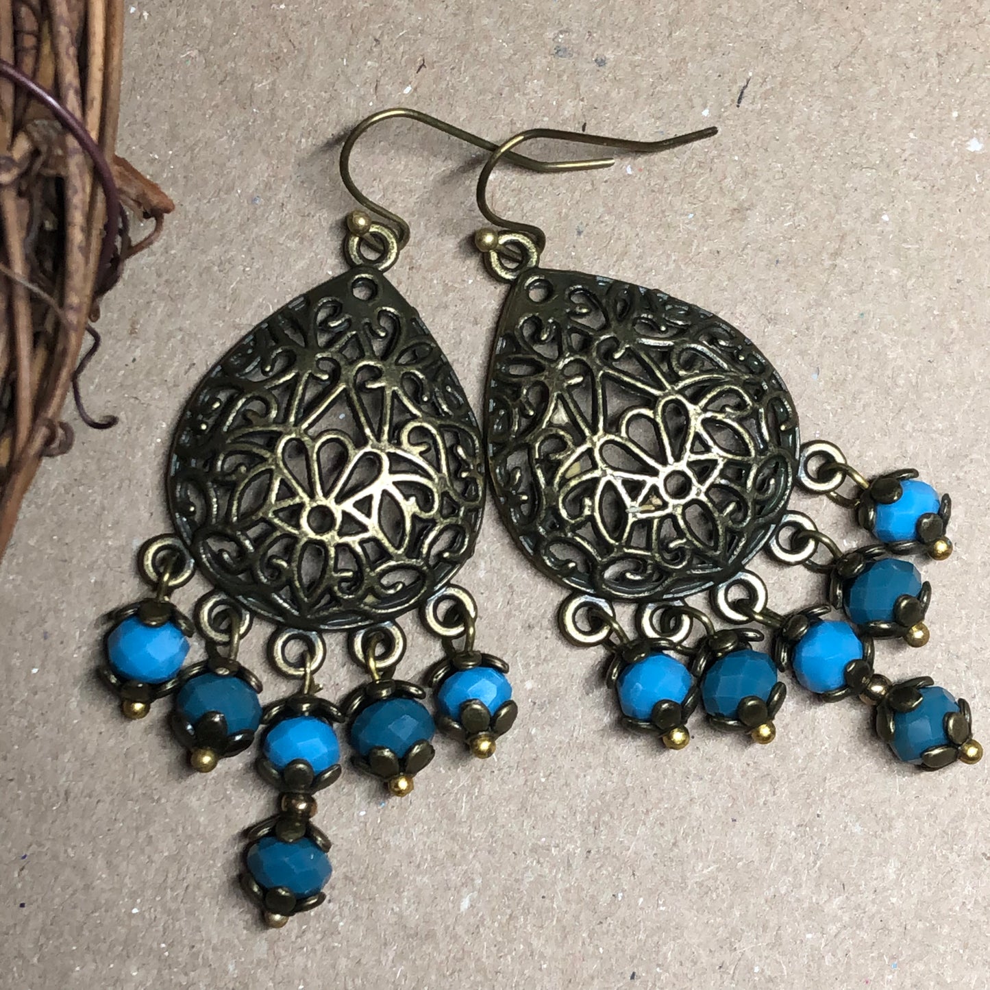 Turquoise and Teal opaque chandelier earrings