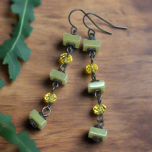 Patience - Yellow Jade square crystal earrings