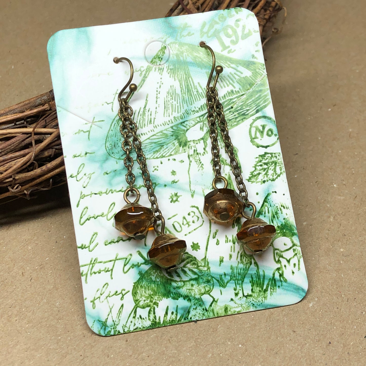 UFO bead dangle bronze earrings