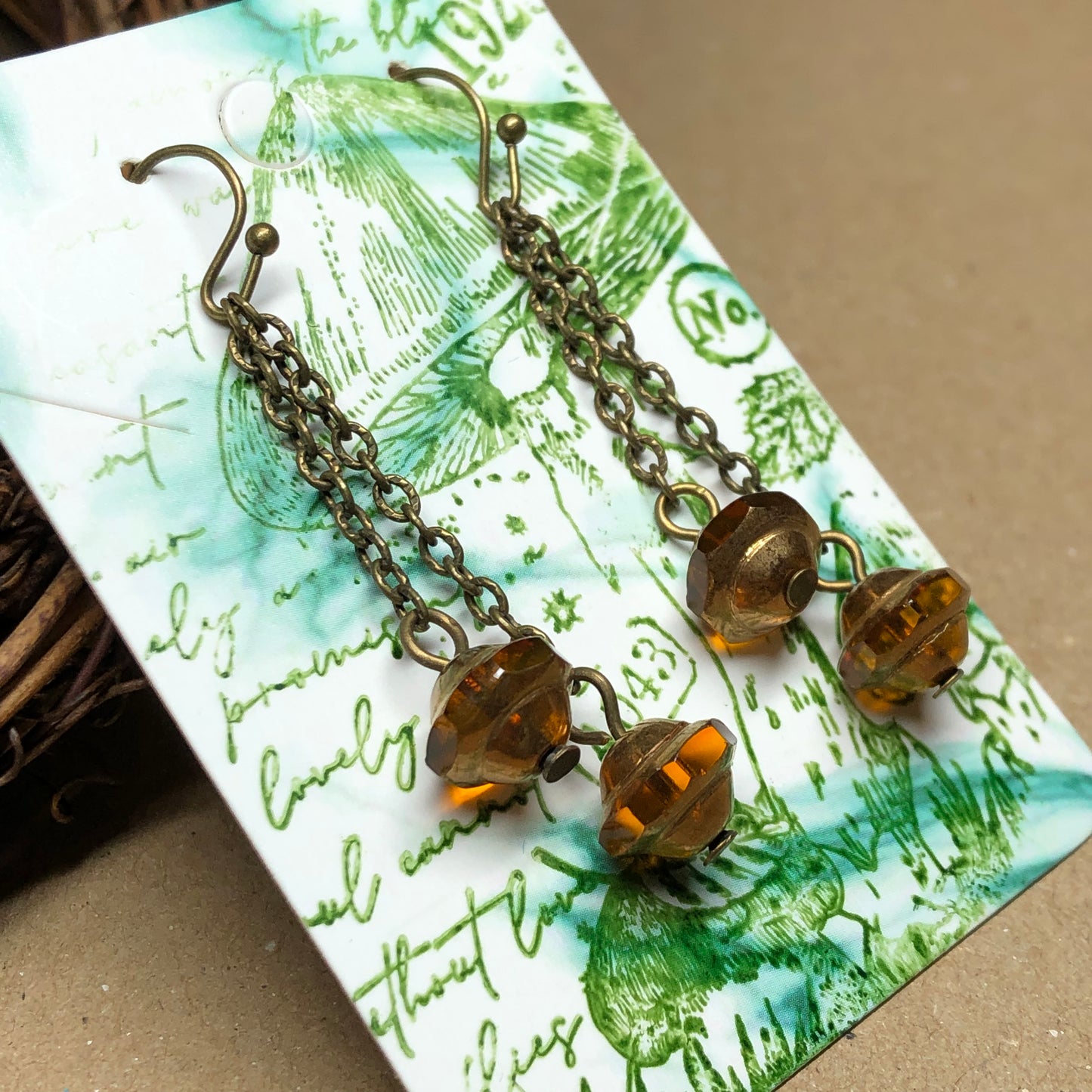 UFO bead dangle bronze earrings