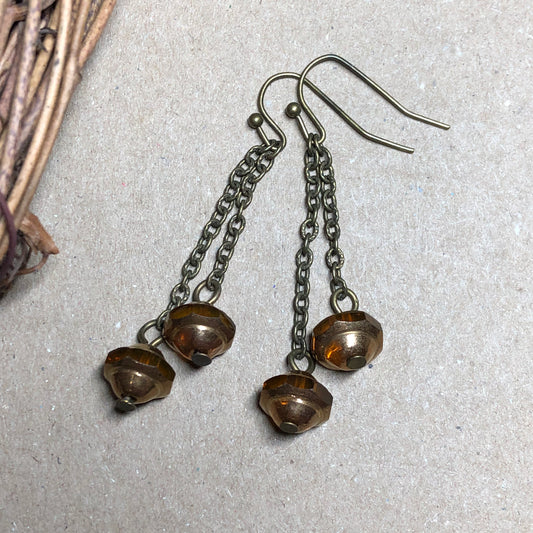 UFO bead dangle bronze earrings