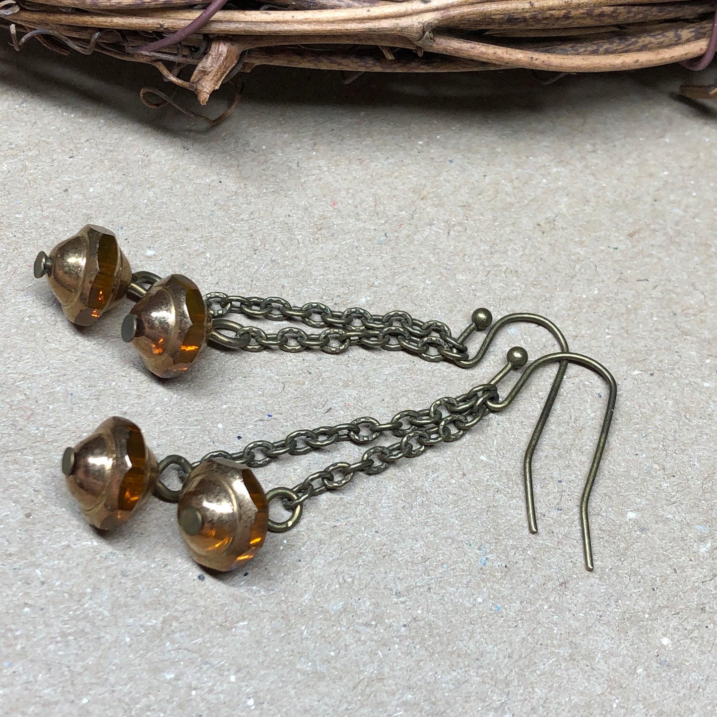 UFO bead dangle bronze earrings