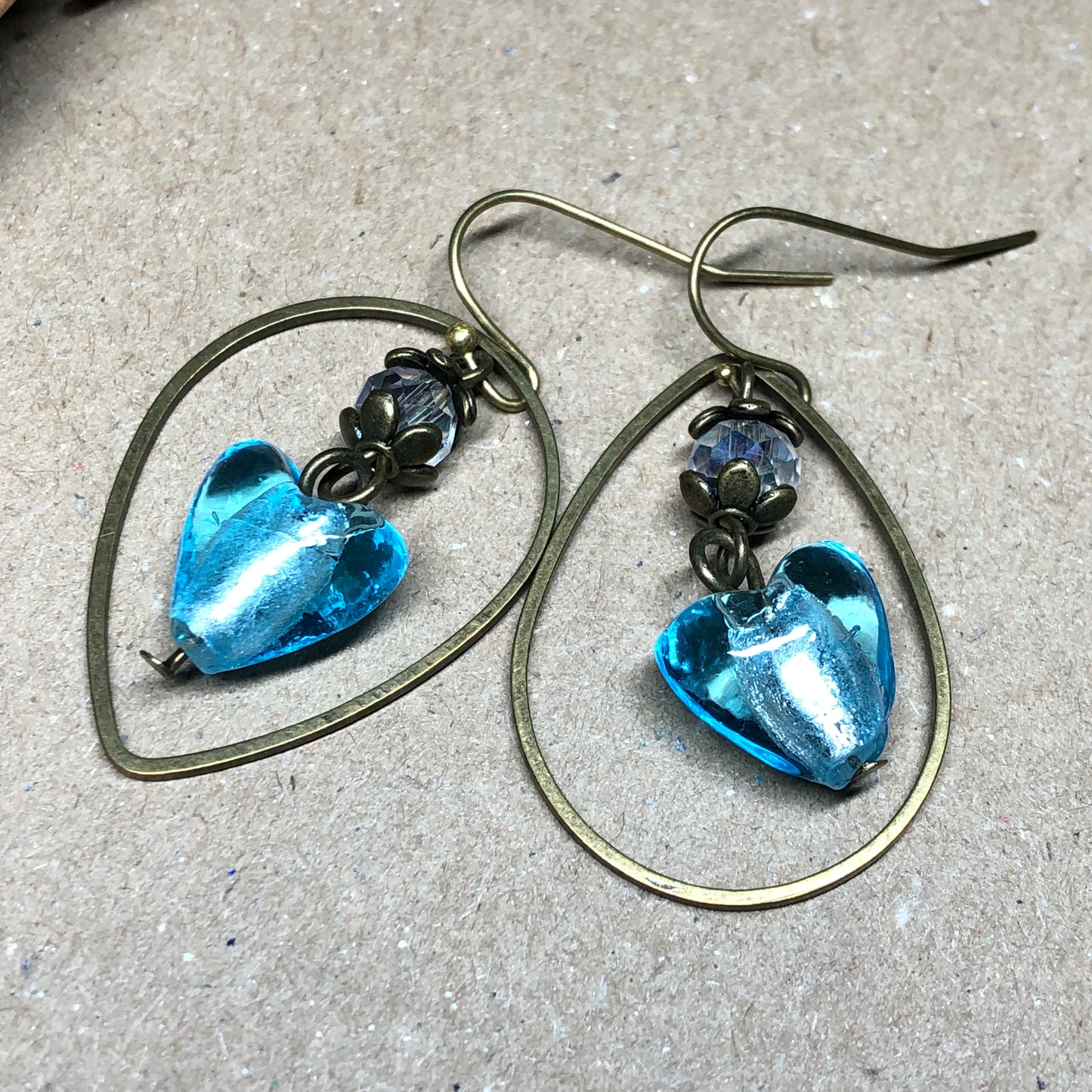 Sky blue Murano heart hoop earrings