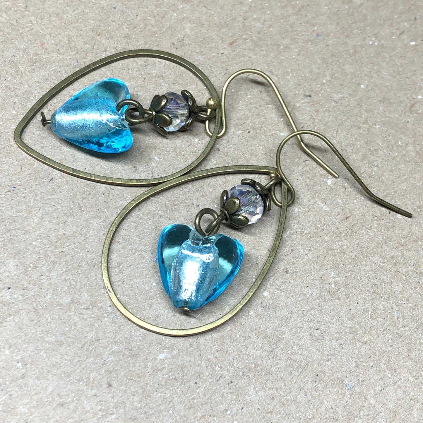 Sky blue Murano heart hoop earrings