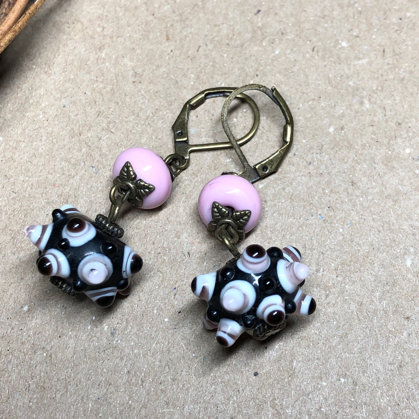 Pink lampwork and knobbly bead earrings