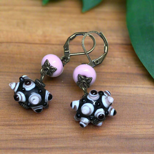 Oxford - Pink lampwork and knobbly bead earrings