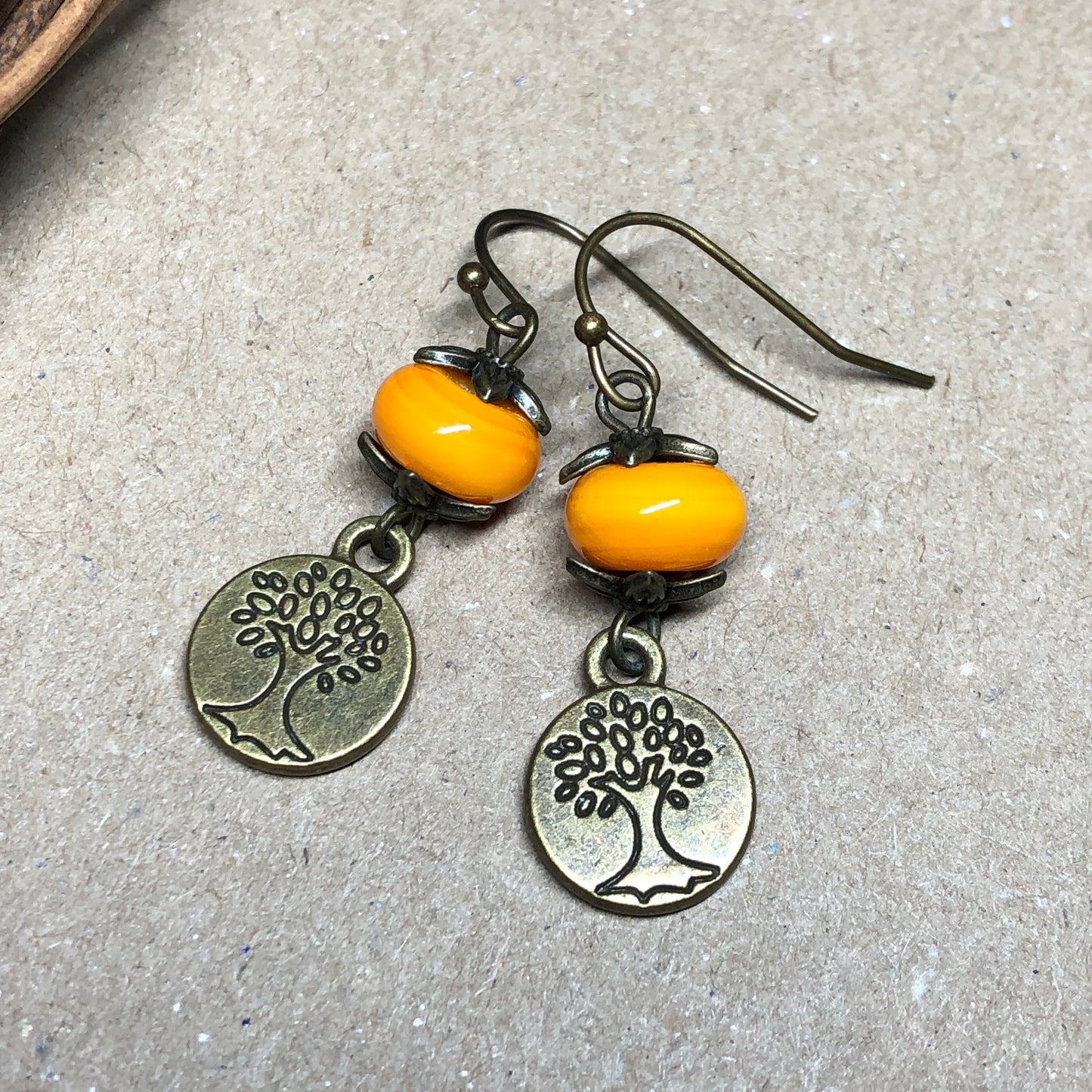 Pumpkin glass tree of life earrings