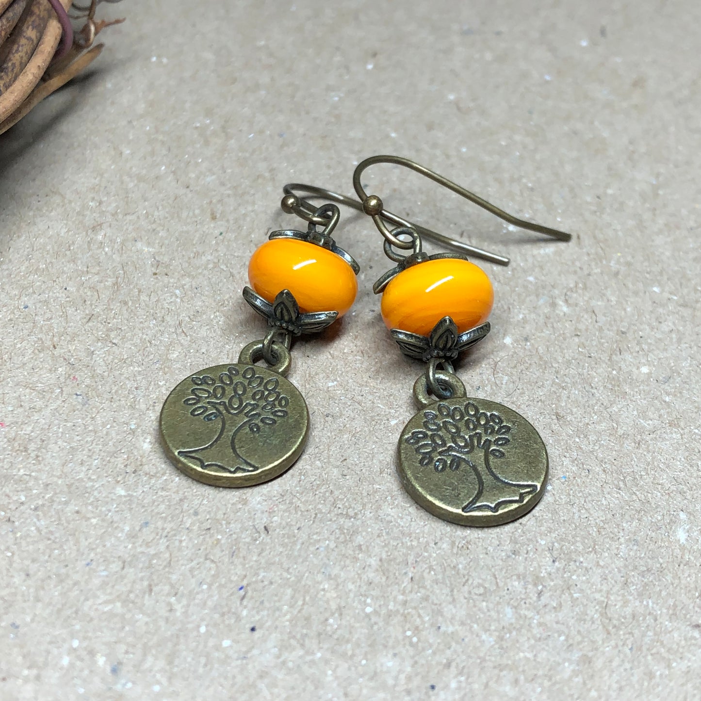 Pumpkin glass tree of life earrings