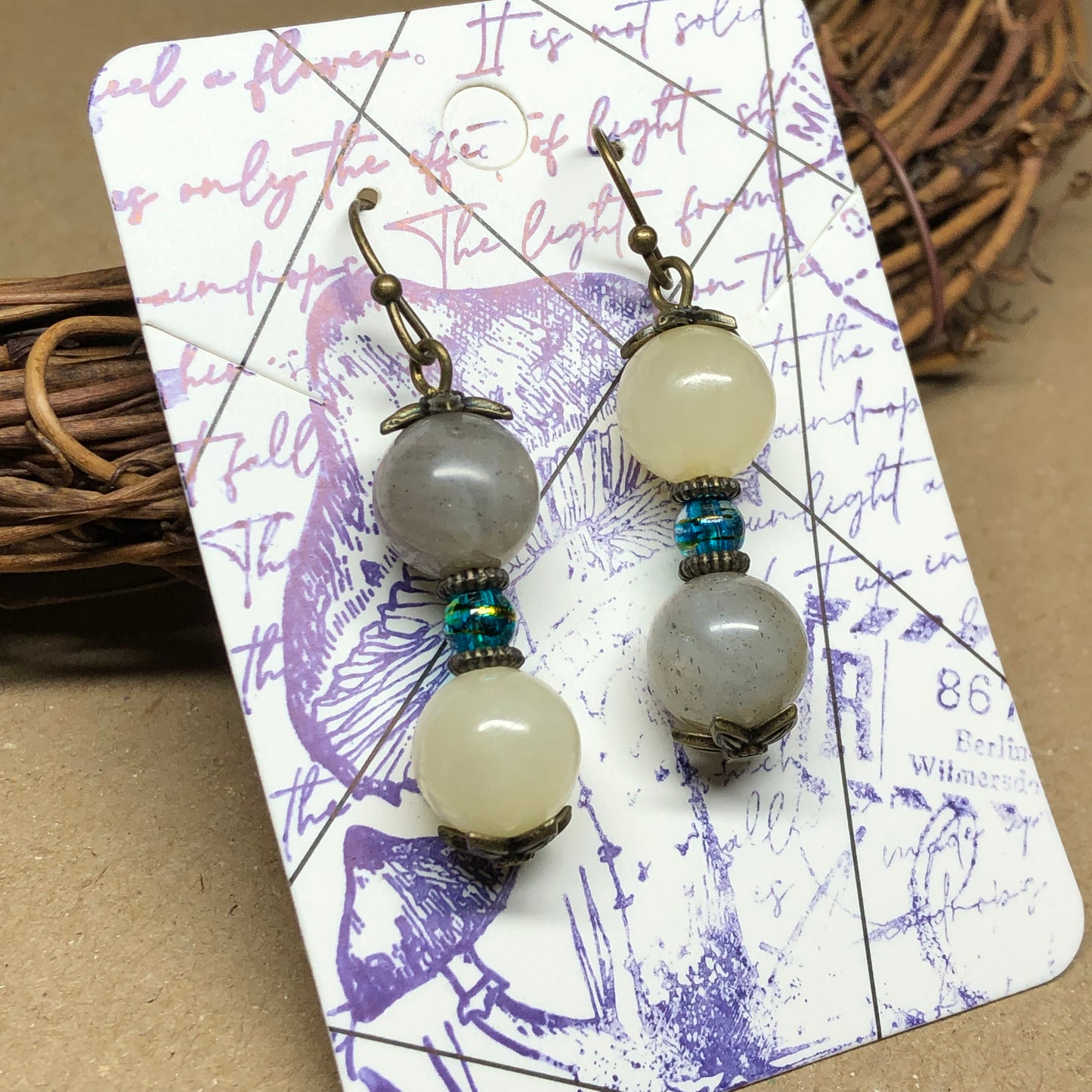 Yellow Jade and Labradorite earrings