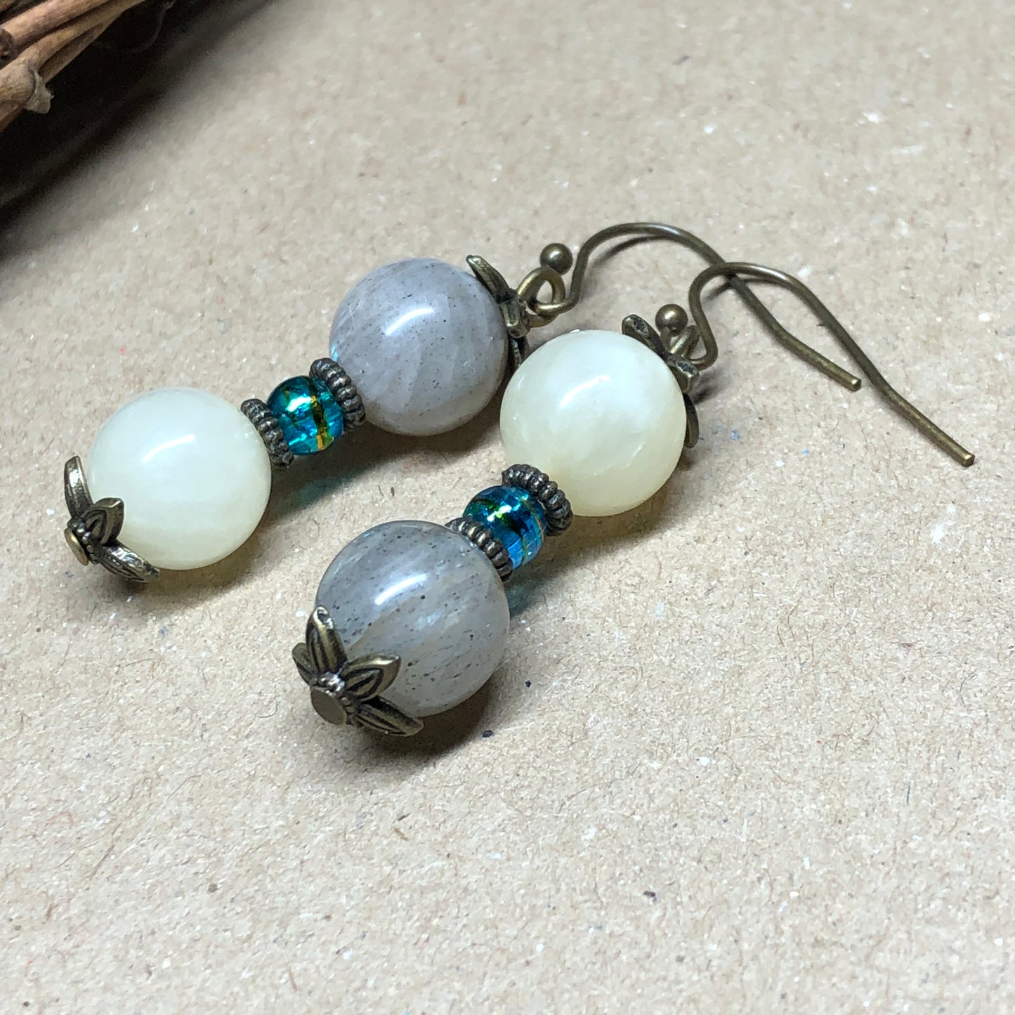 Yellow Jade and Labradorite earrings