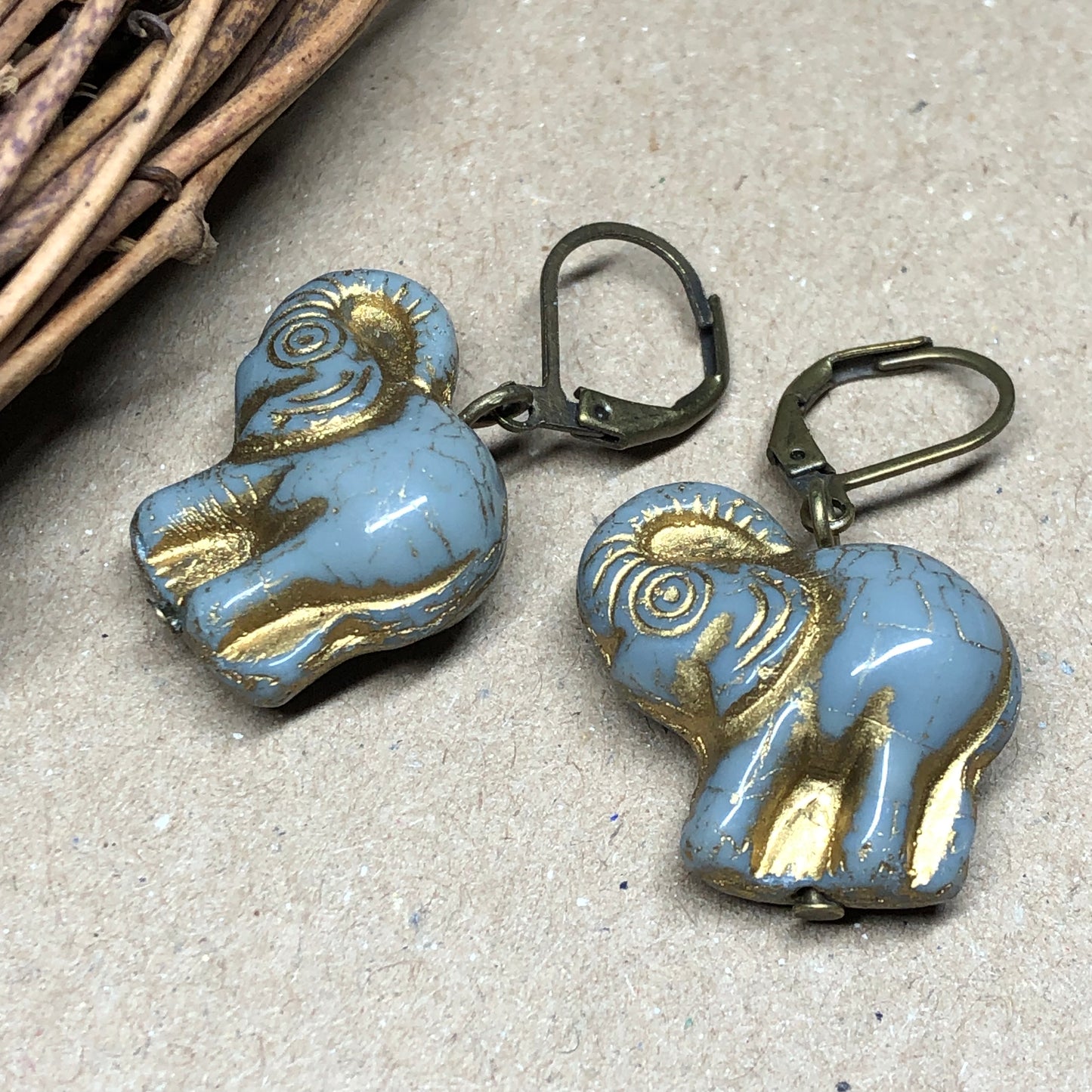 Grey glass elephant earrings