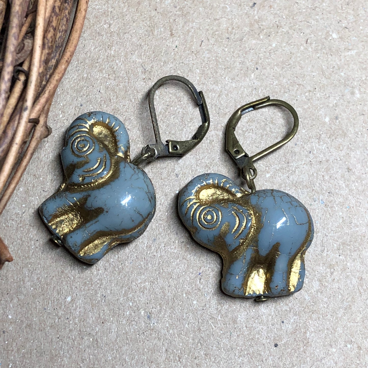 Grey glass elephant earrings