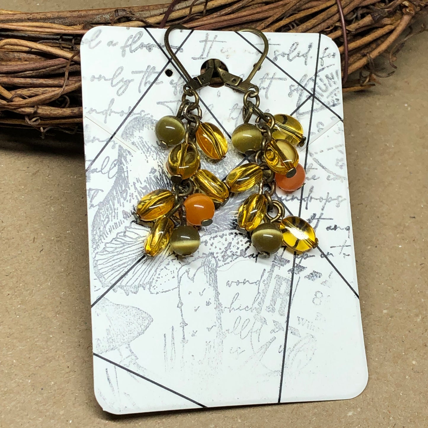 Harvest glass cluster bronze earrings