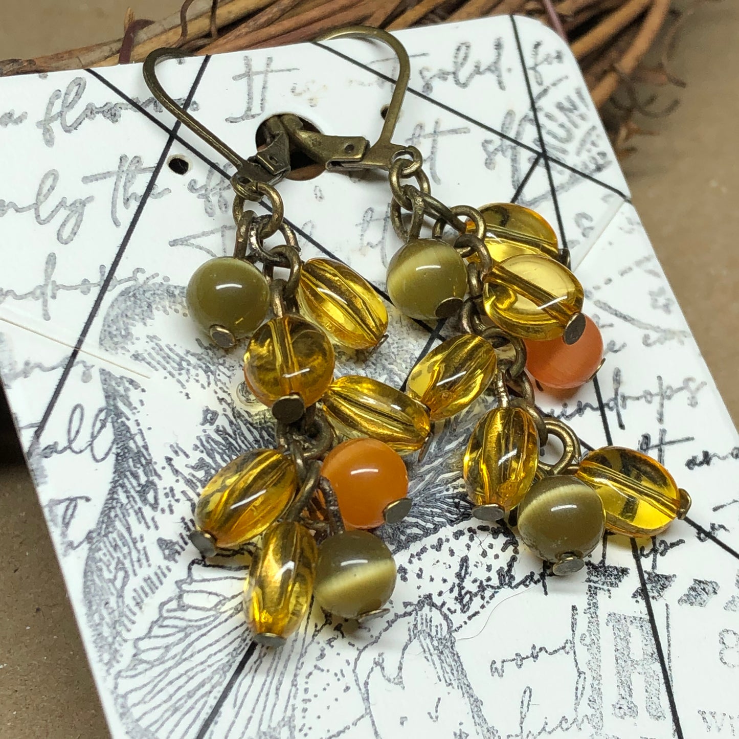 Harvest glass cluster bronze earrings