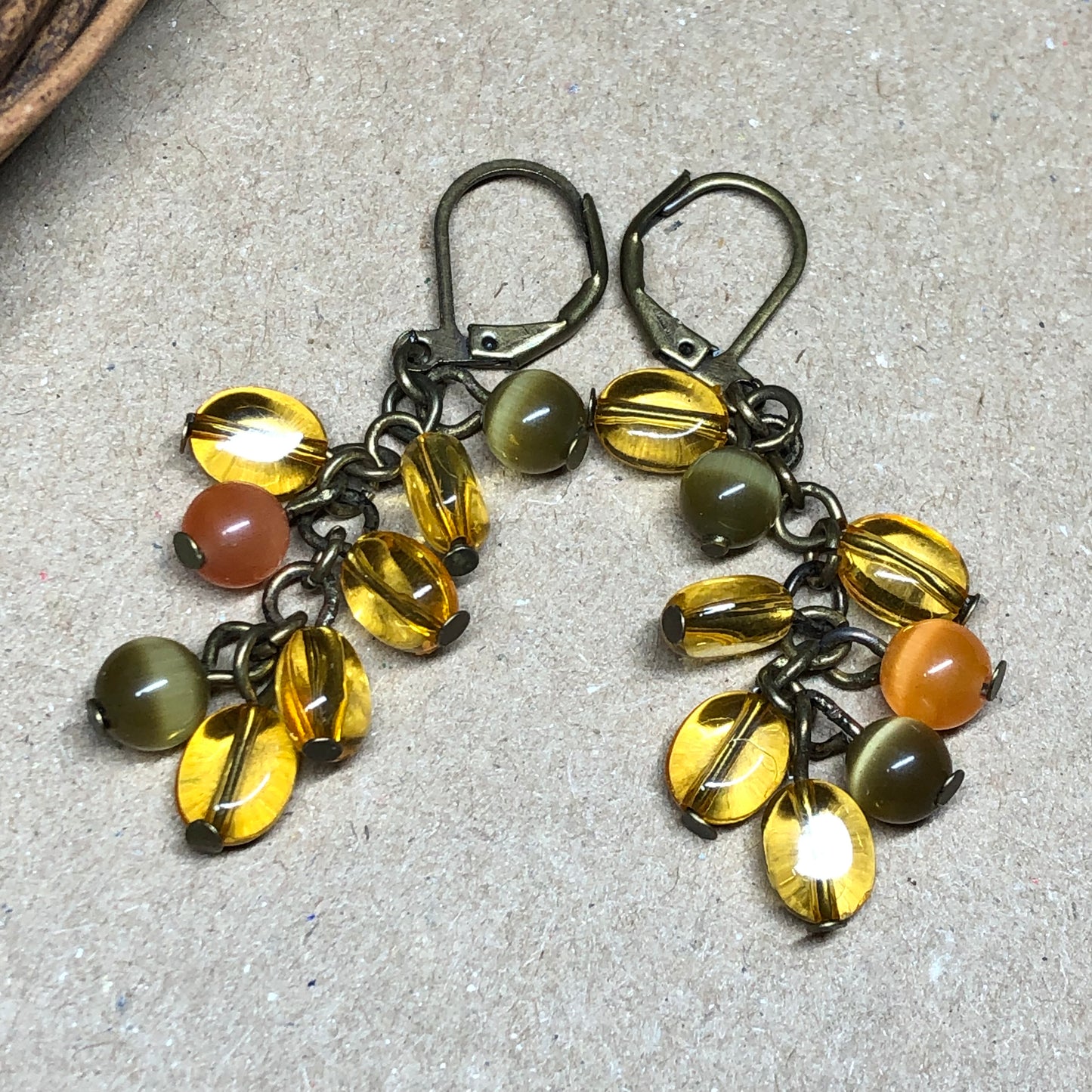 Harvest glass cluster bronze earrings