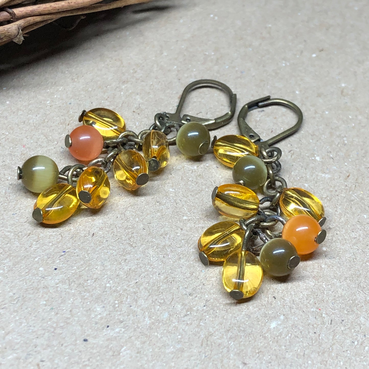 Harvest glass cluster bronze earrings