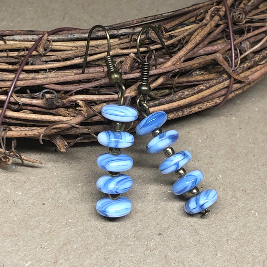 Denim blue glass bronze earrings