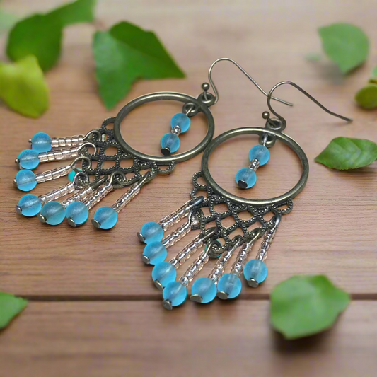 Madison - Sky blue and peach chandelier earrings