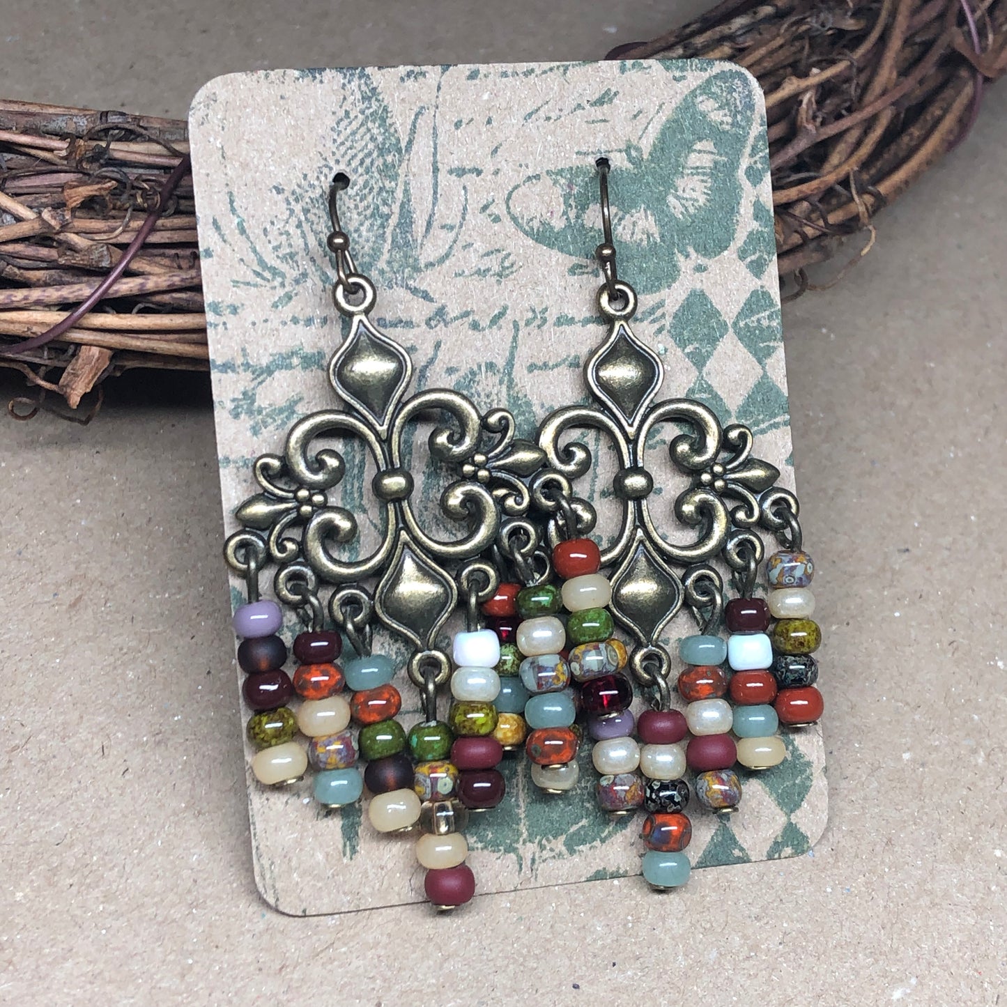 Rainbow glass chandelier earrings