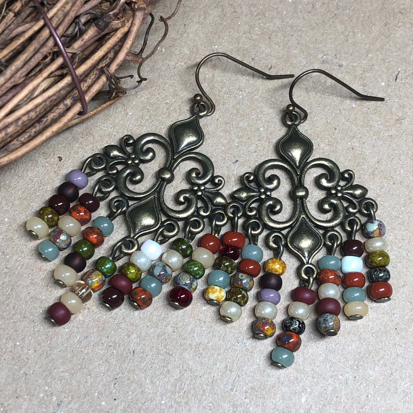 Rainbow glass chandelier earrings