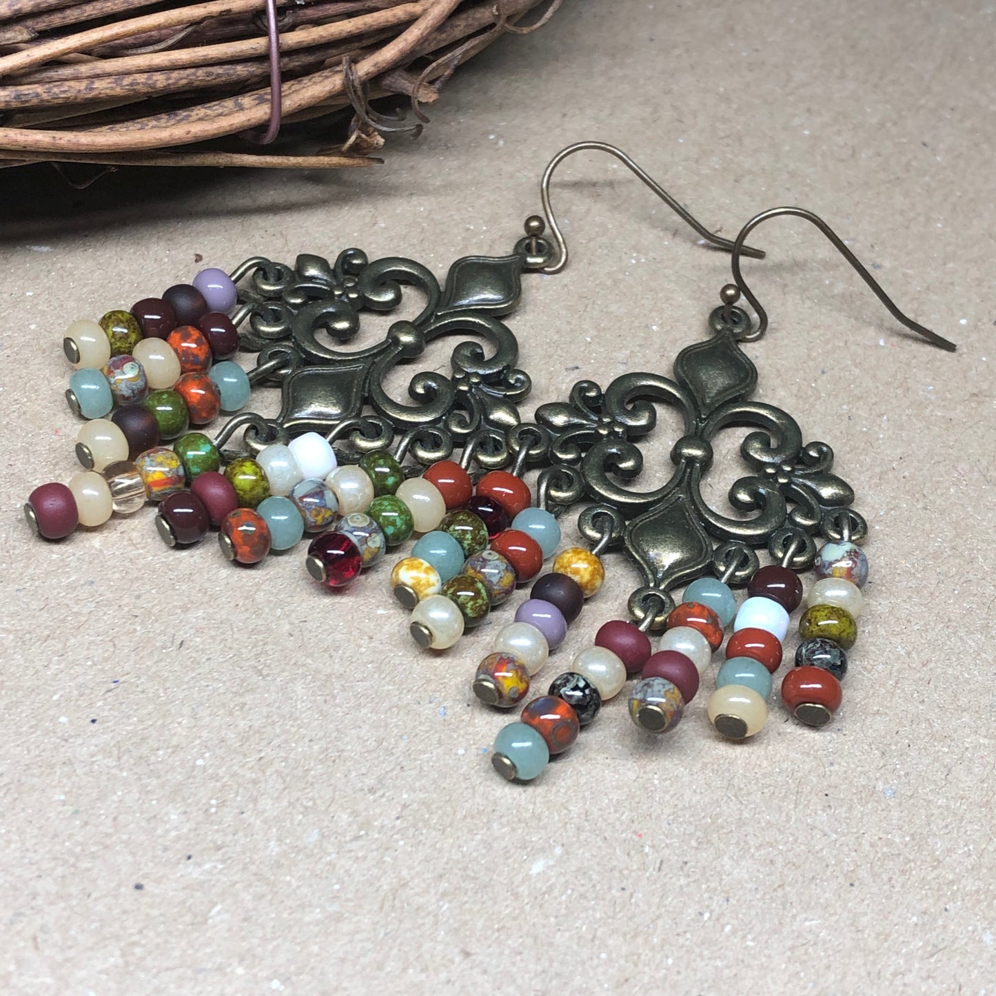 Rainbow glass chandelier earrings