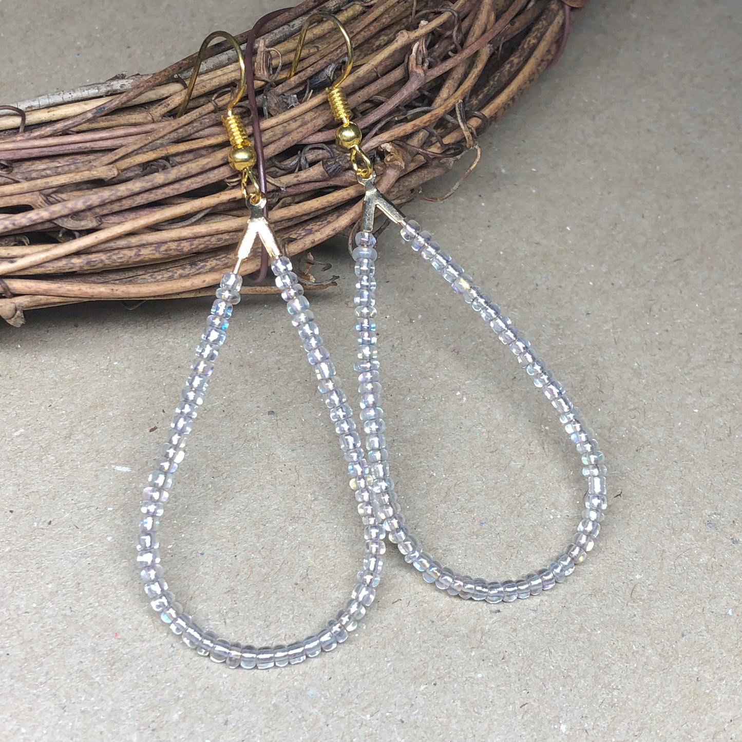 Iridescent glass peardrop hoop earrings