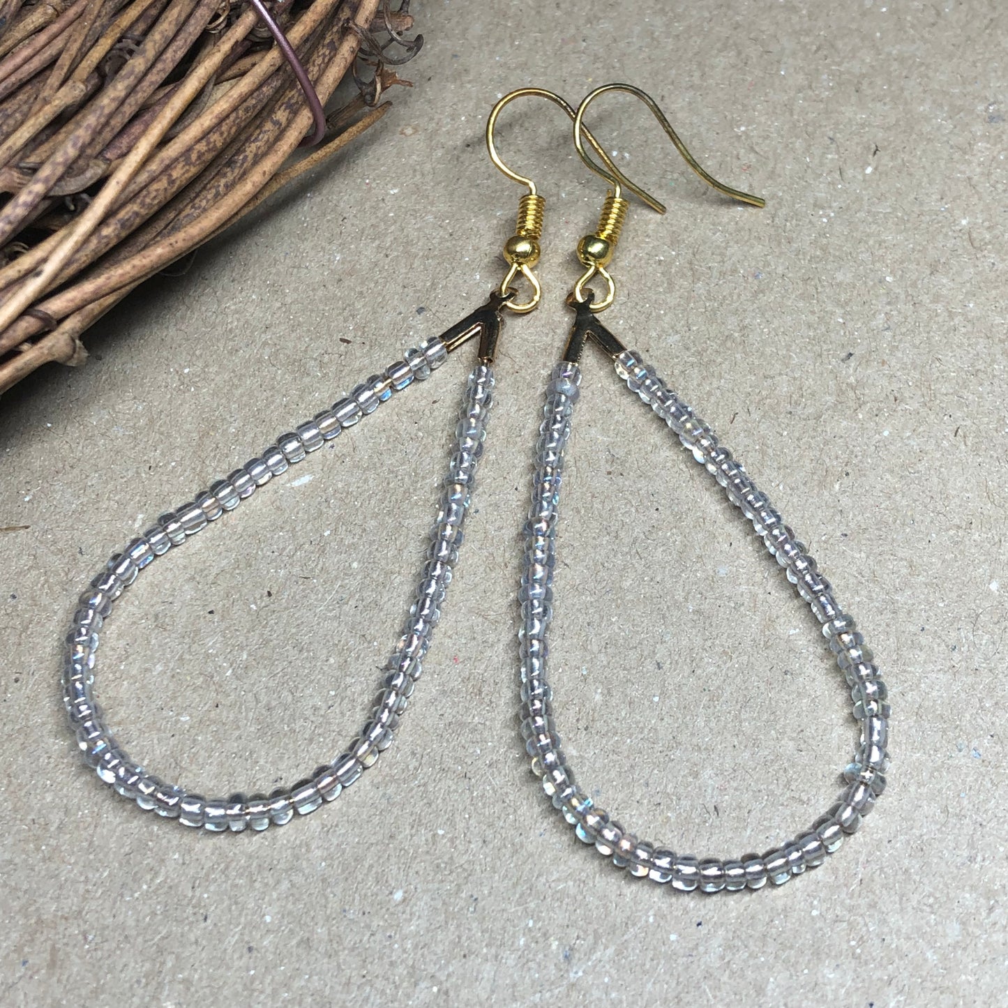 Iridescent glass peardrop hoop earrings