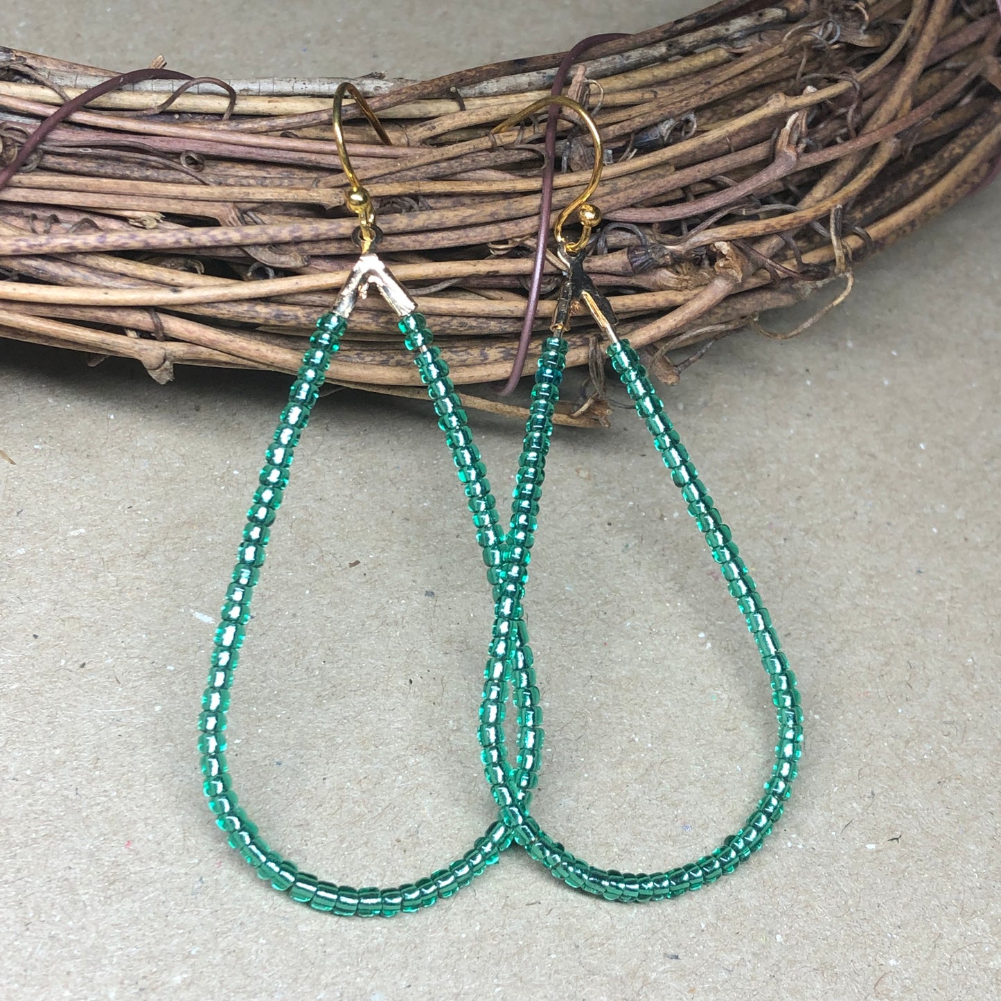 Minty green glass peardrop hoop earrings