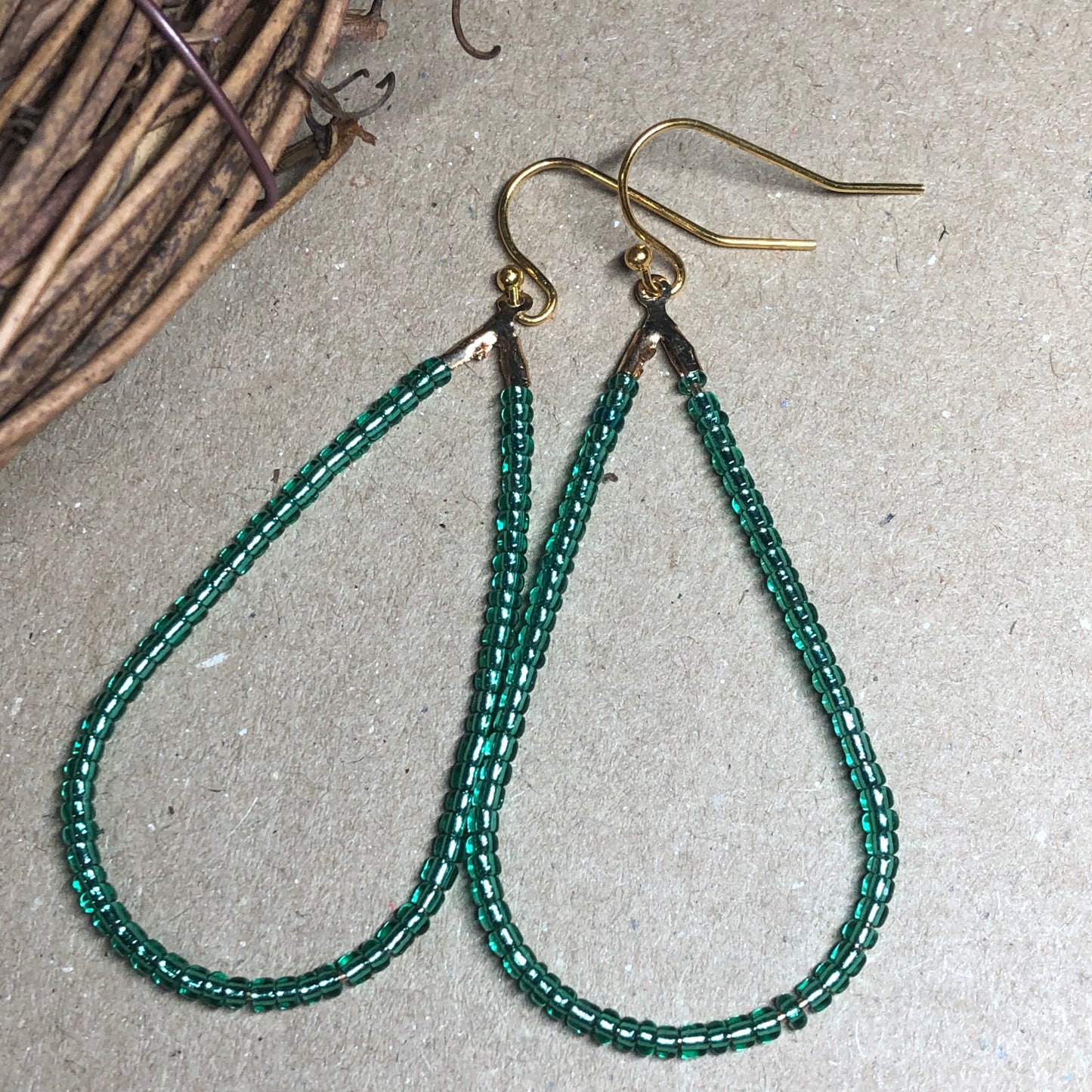 Minty green glass peardrop hoop earrings