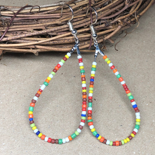 Rainbow opaque glass peardrop hoop earrings