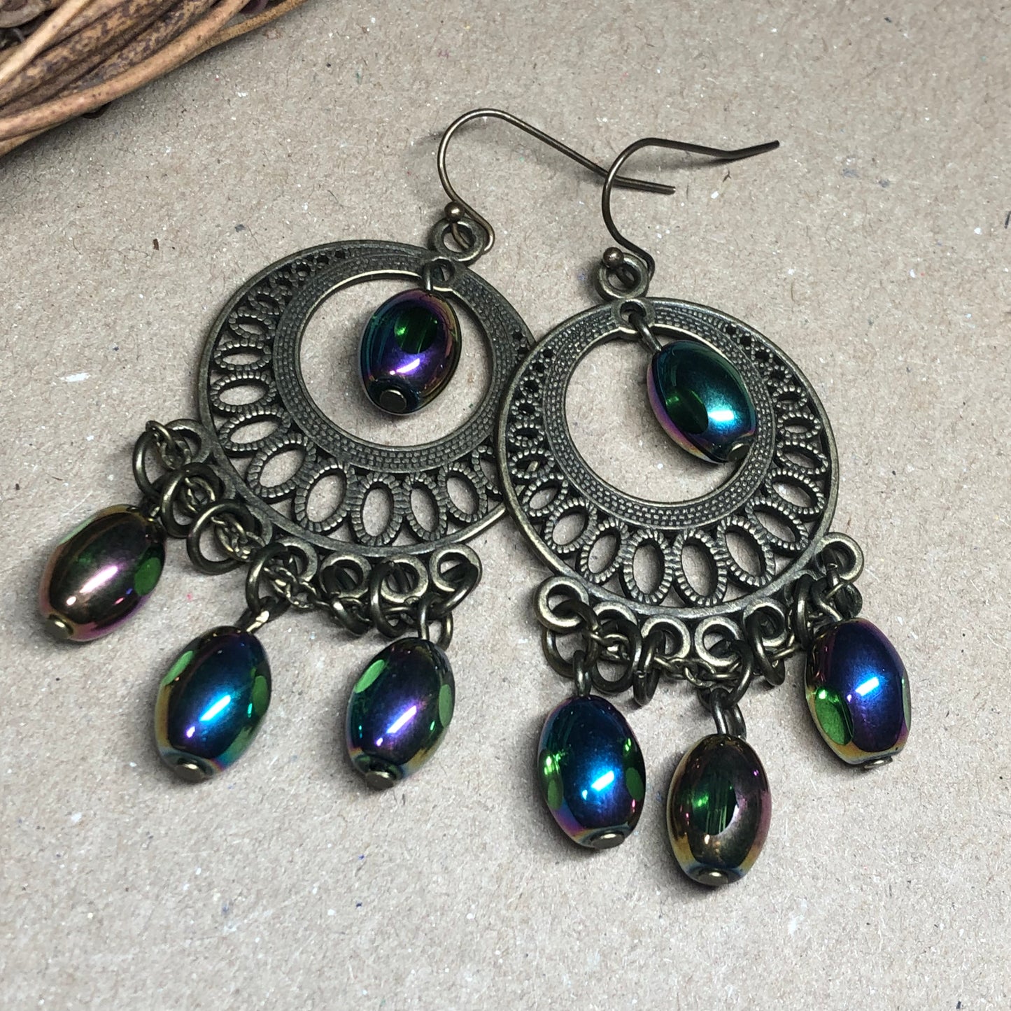 Rainbow mirror glass chandelier earrings