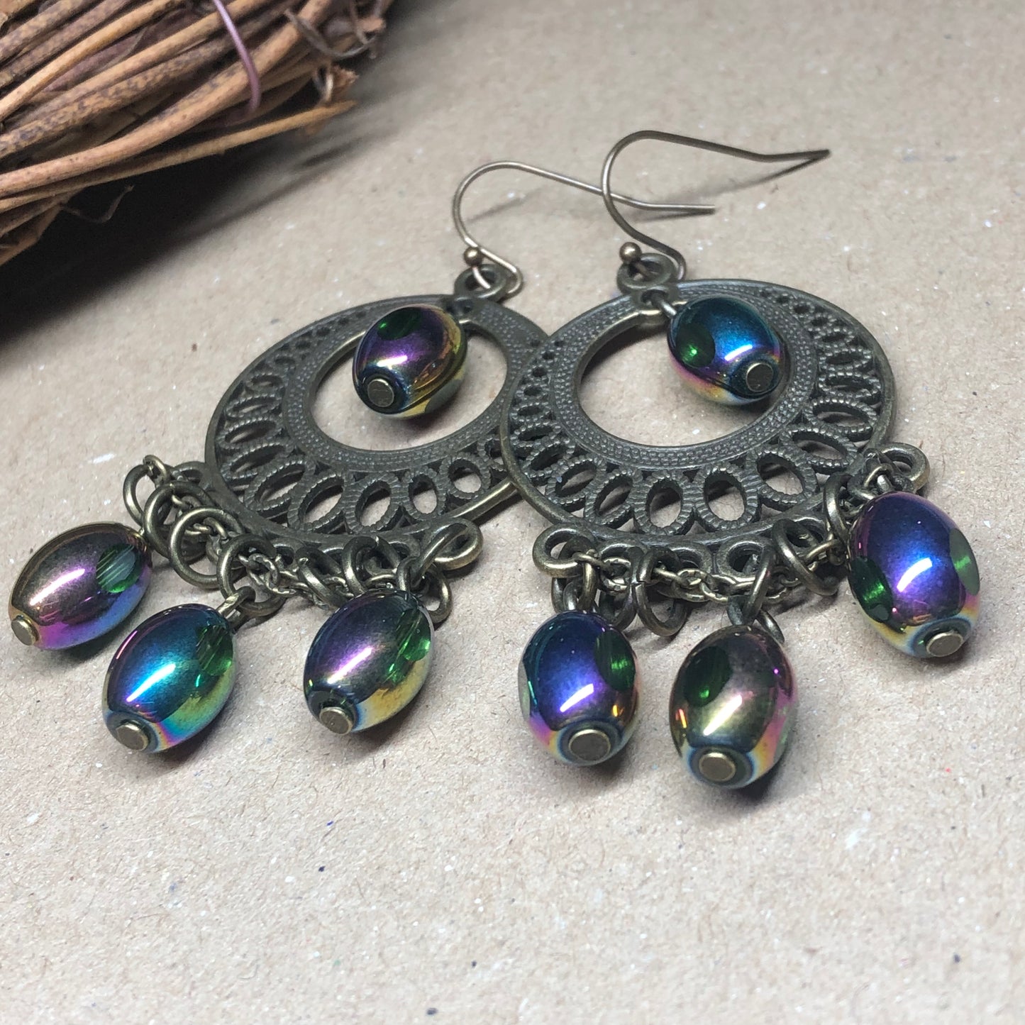 Rainbow mirror glass chandelier earrings