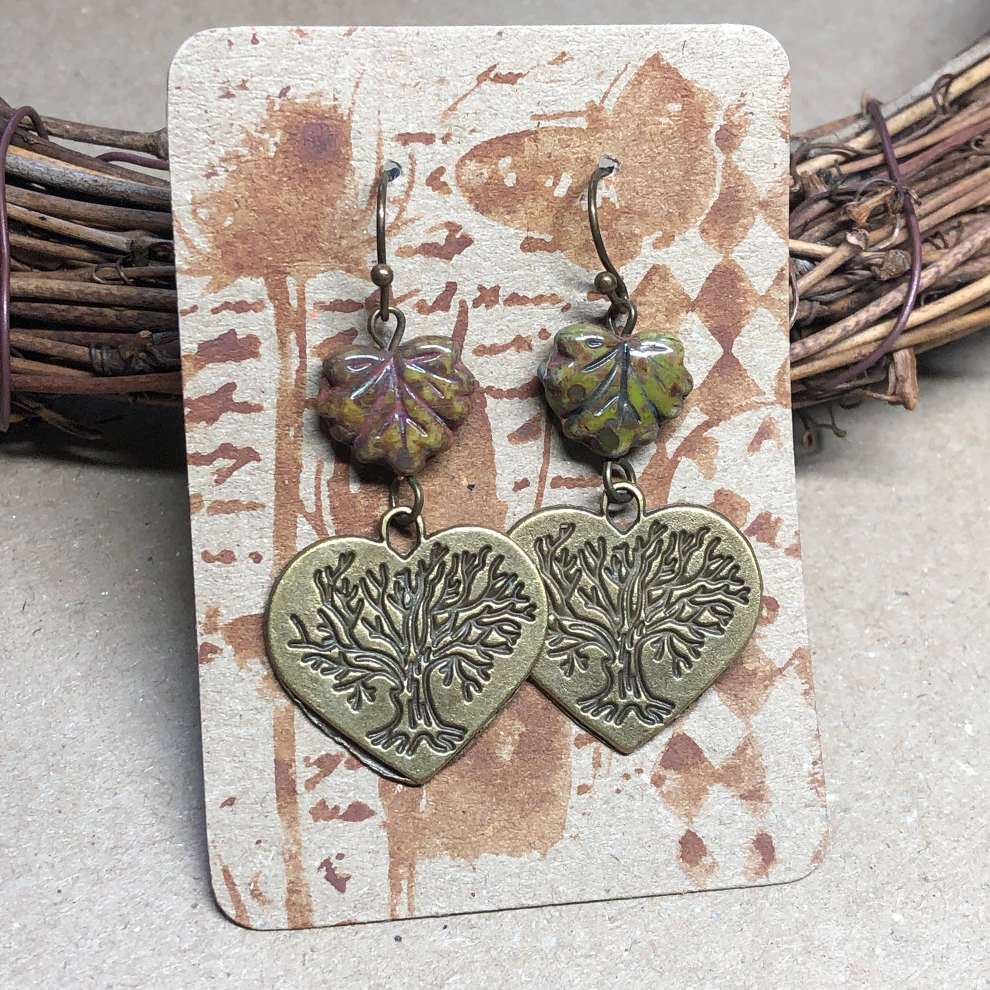 Tree of life glass leaf earrings