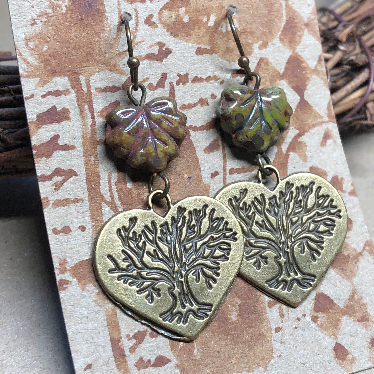 Tree of life glass leaf earrings