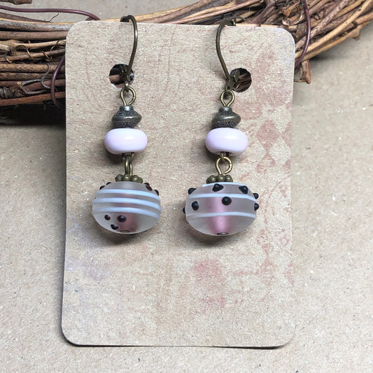 Pastel pink lampwork bead earrings