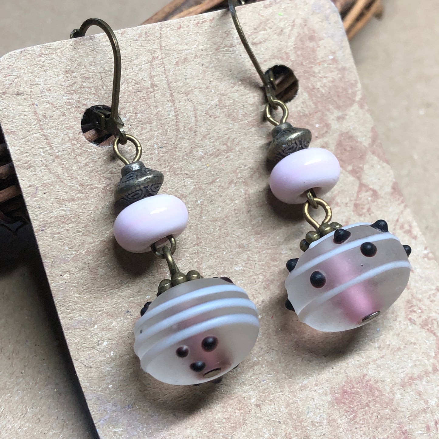 Pastel pink lampwork bead earrings